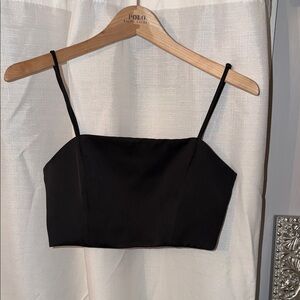 Zara Black Satin Spaghetti Strap Cropped Tank Top